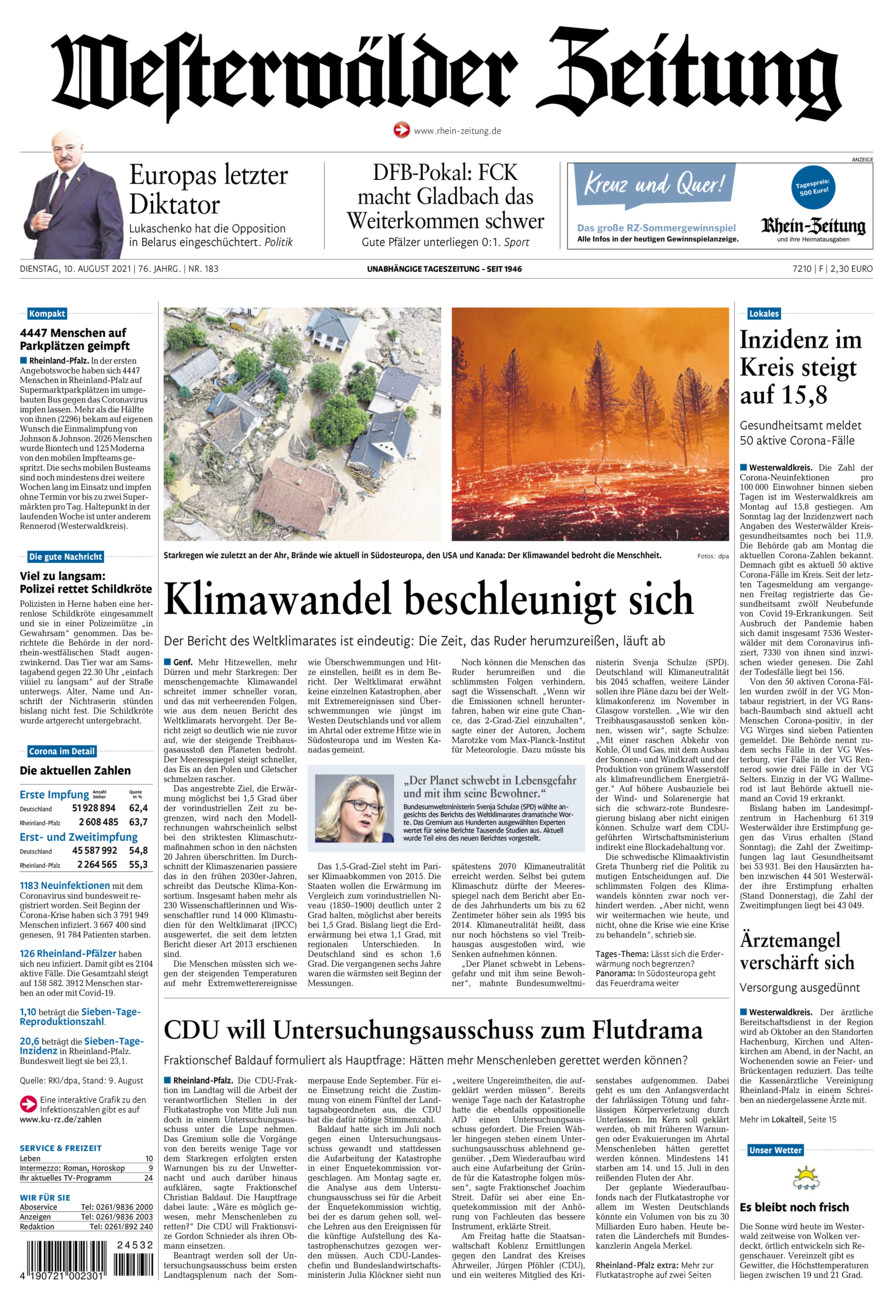 Westerwälder Zeitung vom Dienstag, 10.08.2021