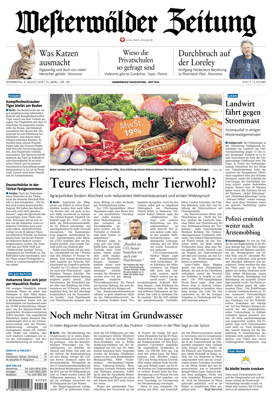 Westerwälder Zeitung vom Donnerstag, 08.08.2019