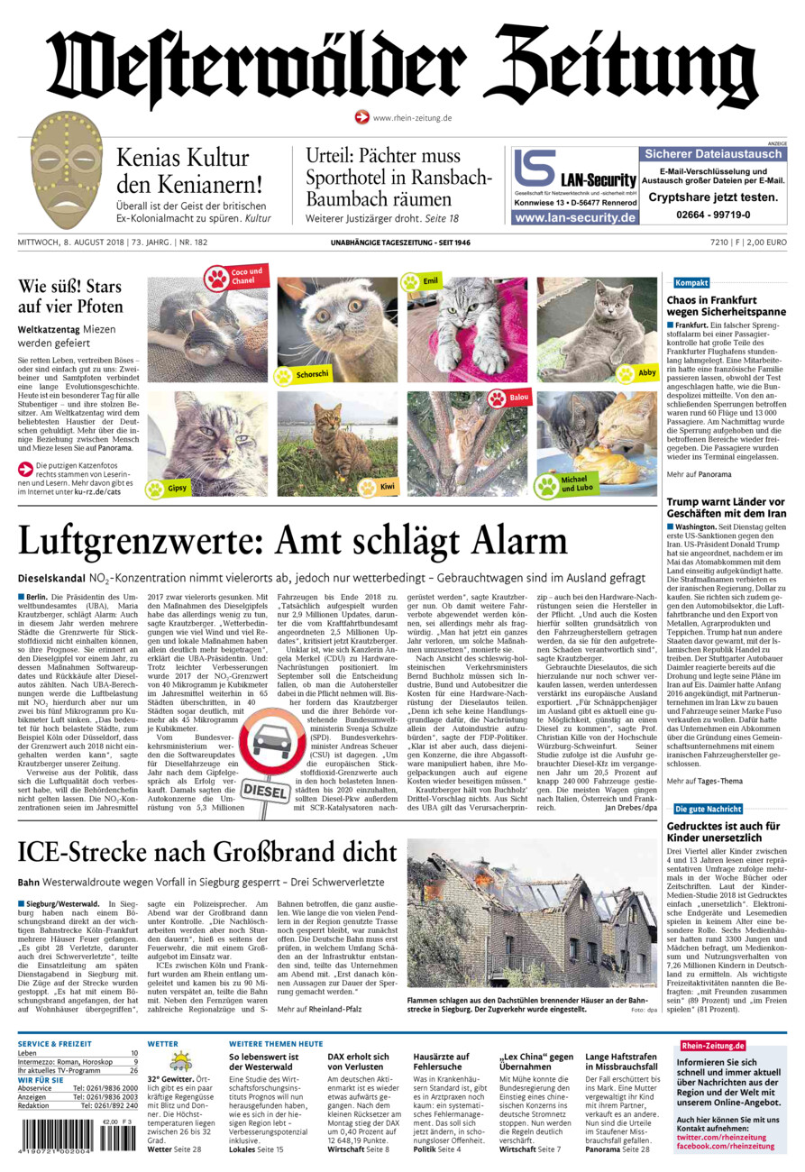 Westerwälder Zeitung vom Mittwoch, 08.08.2018