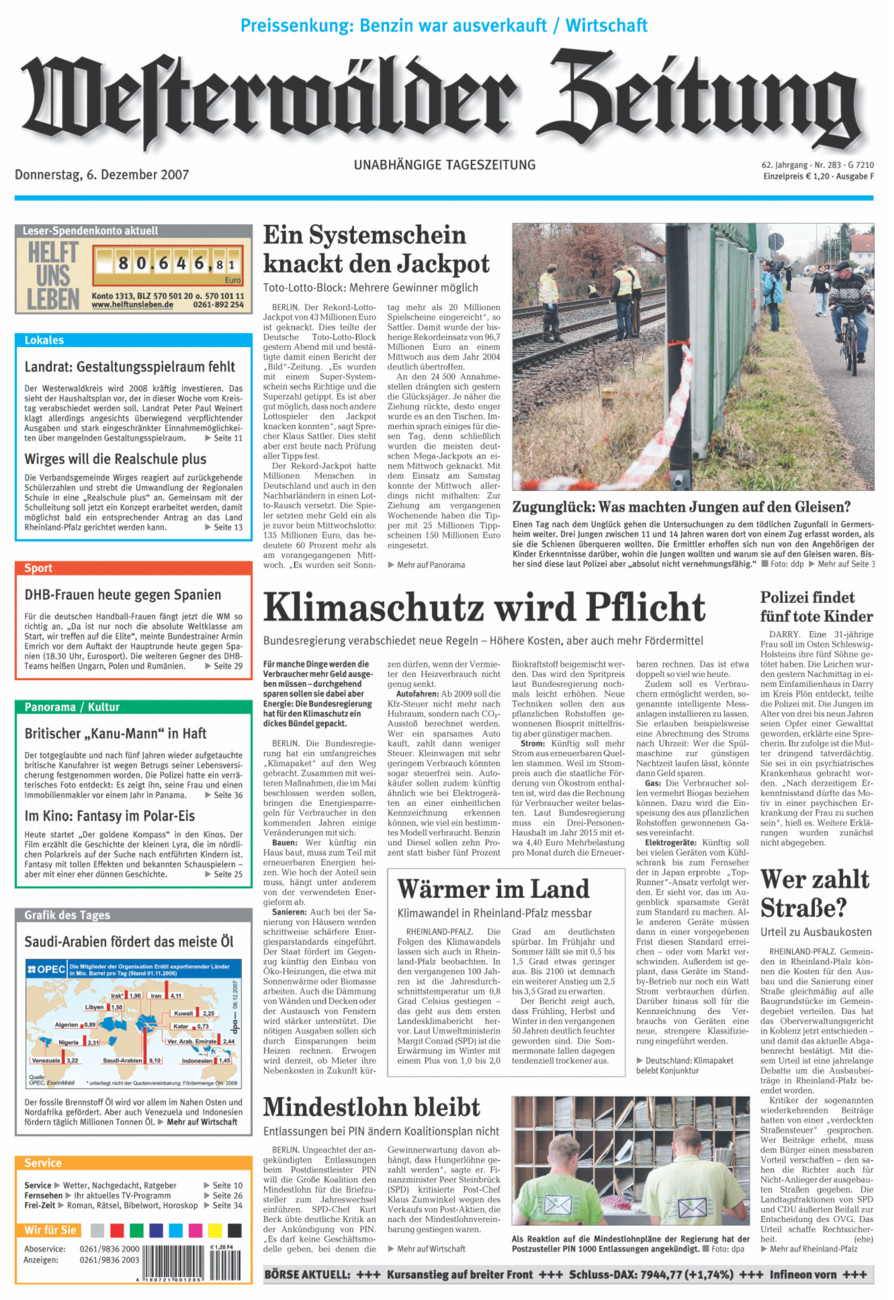 Westerwälder Zeitung vom Donnerstag, 06.12.2007