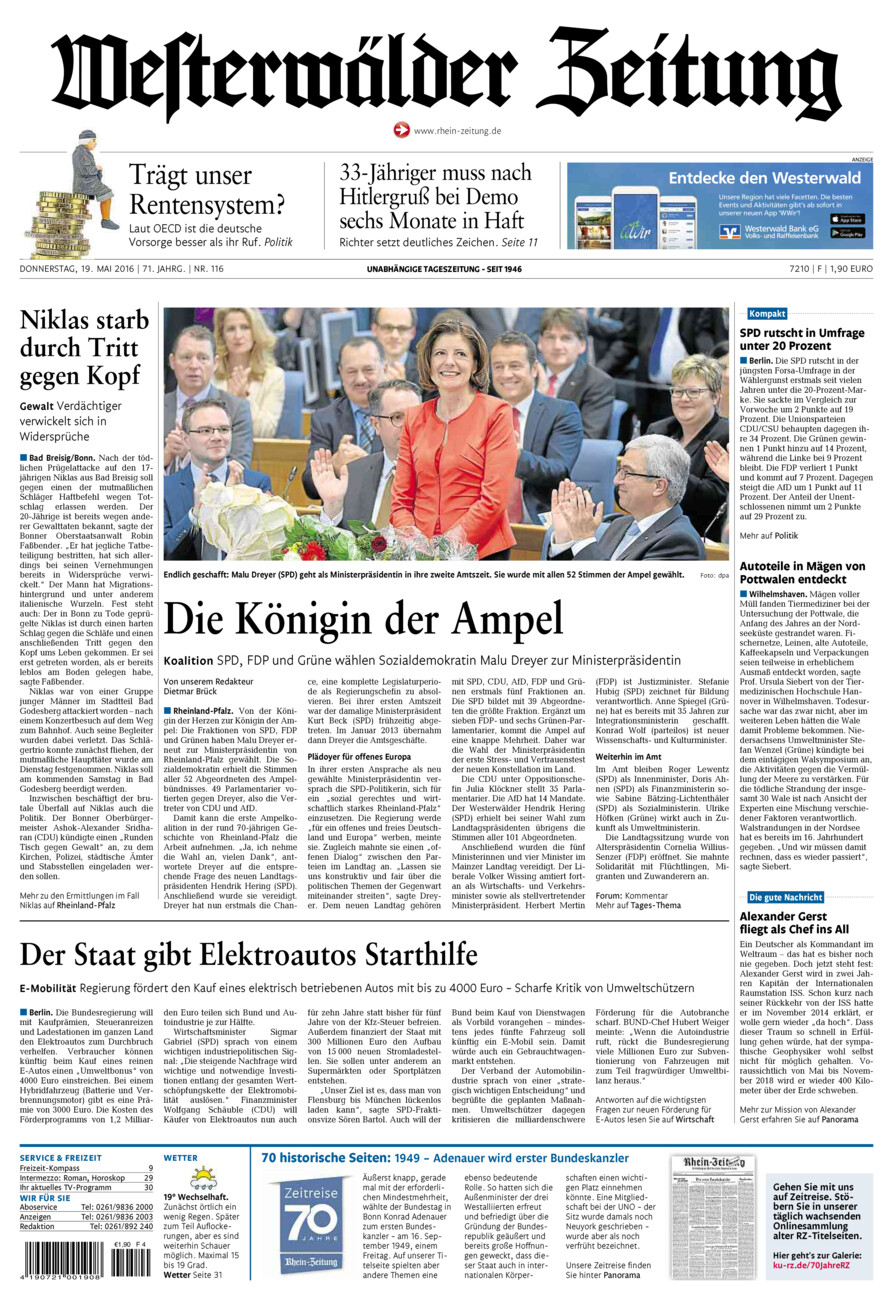 Westerwälder Zeitung vom Donnerstag, 19.05.2016