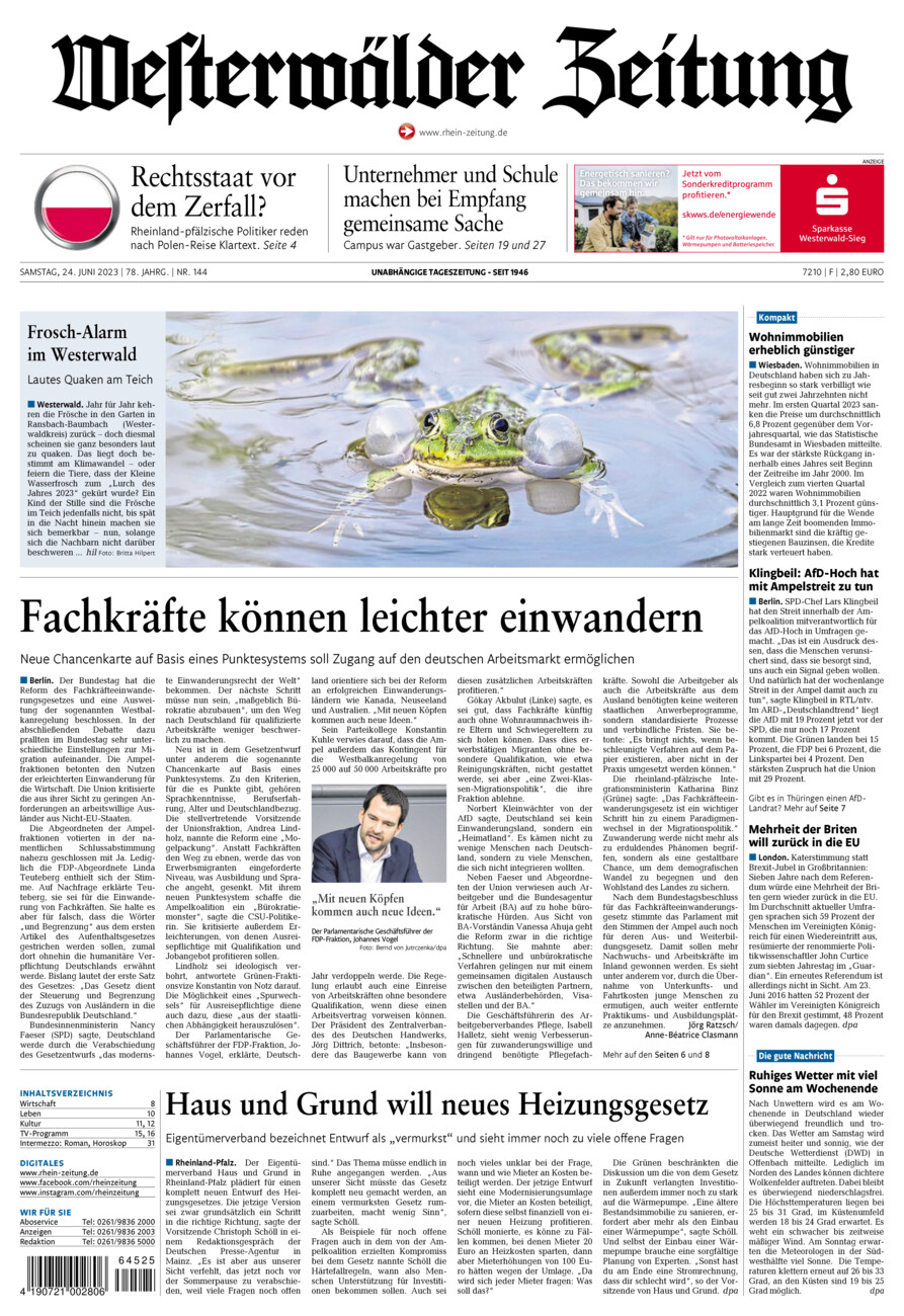 Westerwälder Zeitung vom Samstag, 24.06.2023