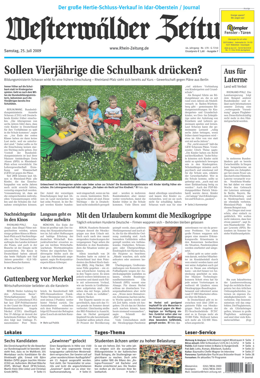 Westerwälder Zeitung vom Samstag, 25.07.2009