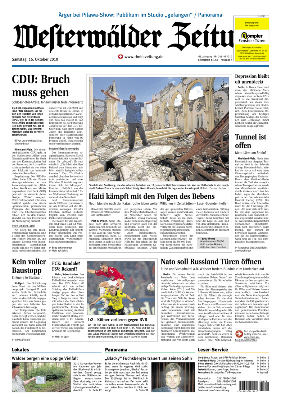 Westerwälder Zeitung vom Samstag, 16.10.2010