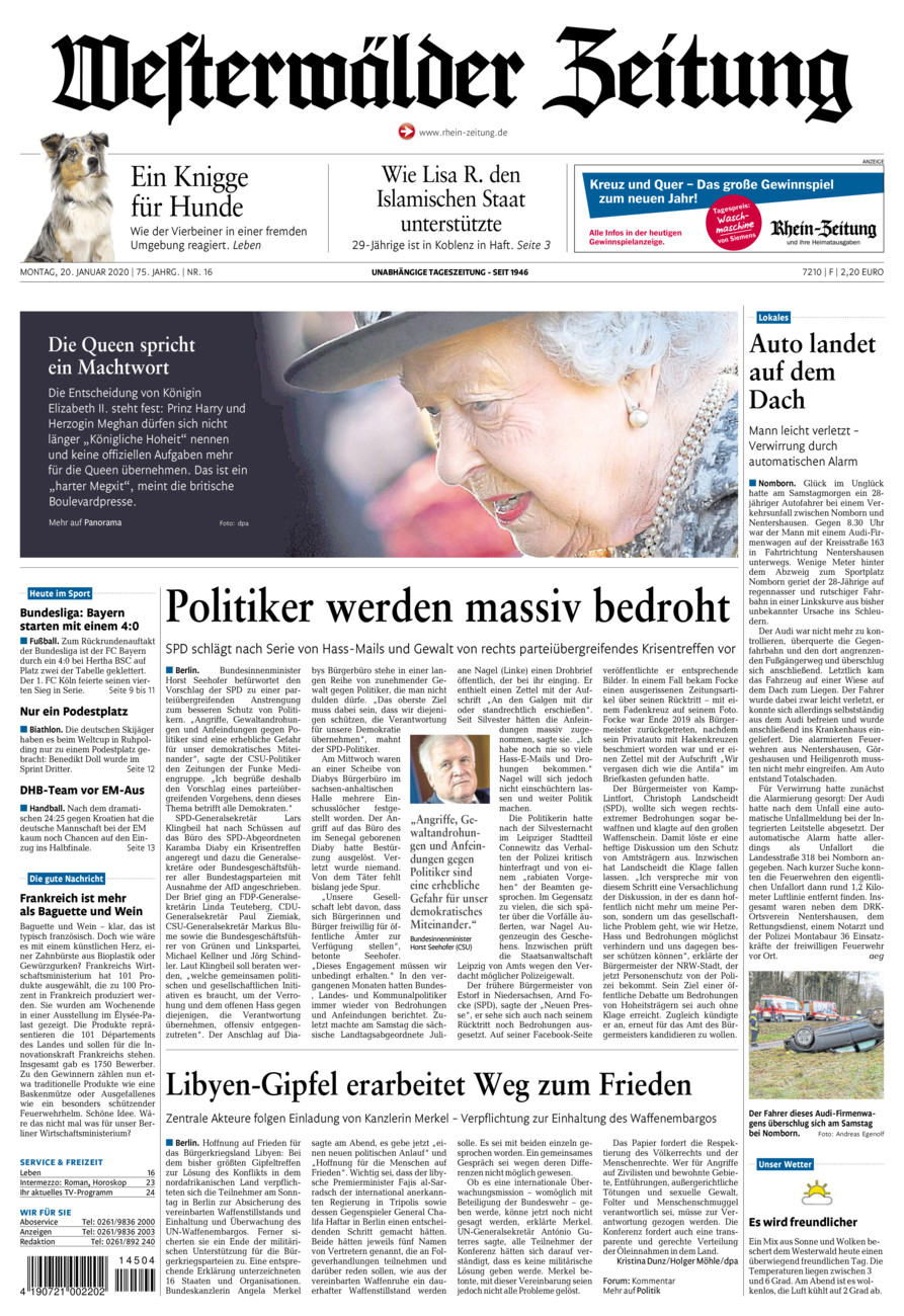Westerwälder Zeitung vom Montag, 20.01.2020