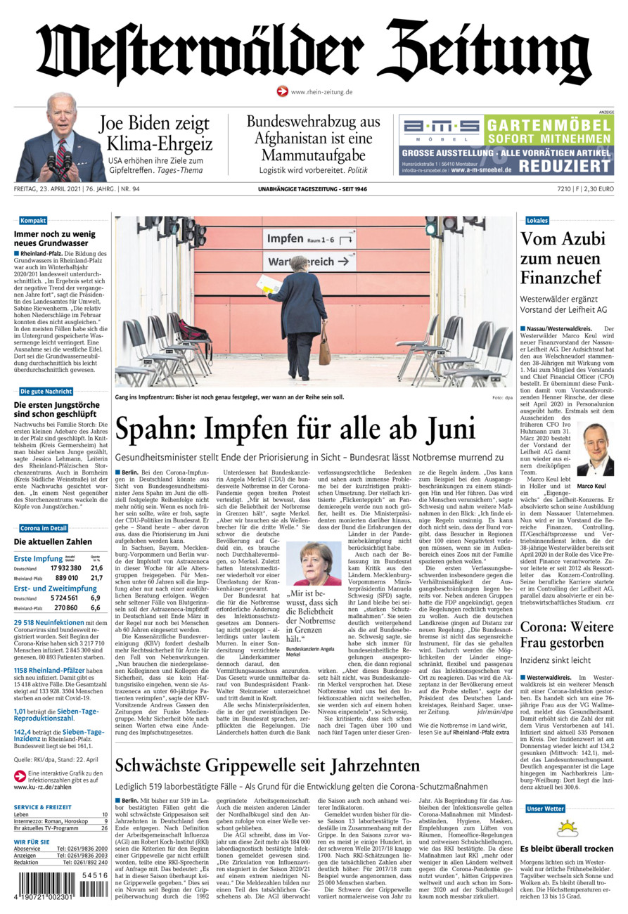 Westerwälder Zeitung vom Freitag, 23.04.2021