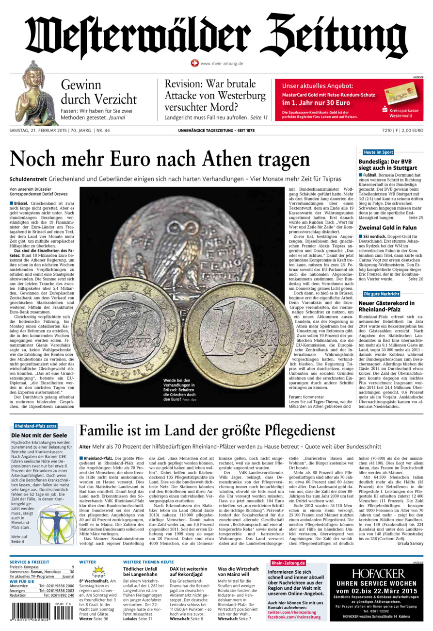 Westerwälder Zeitung vom Samstag, 21.02.2015