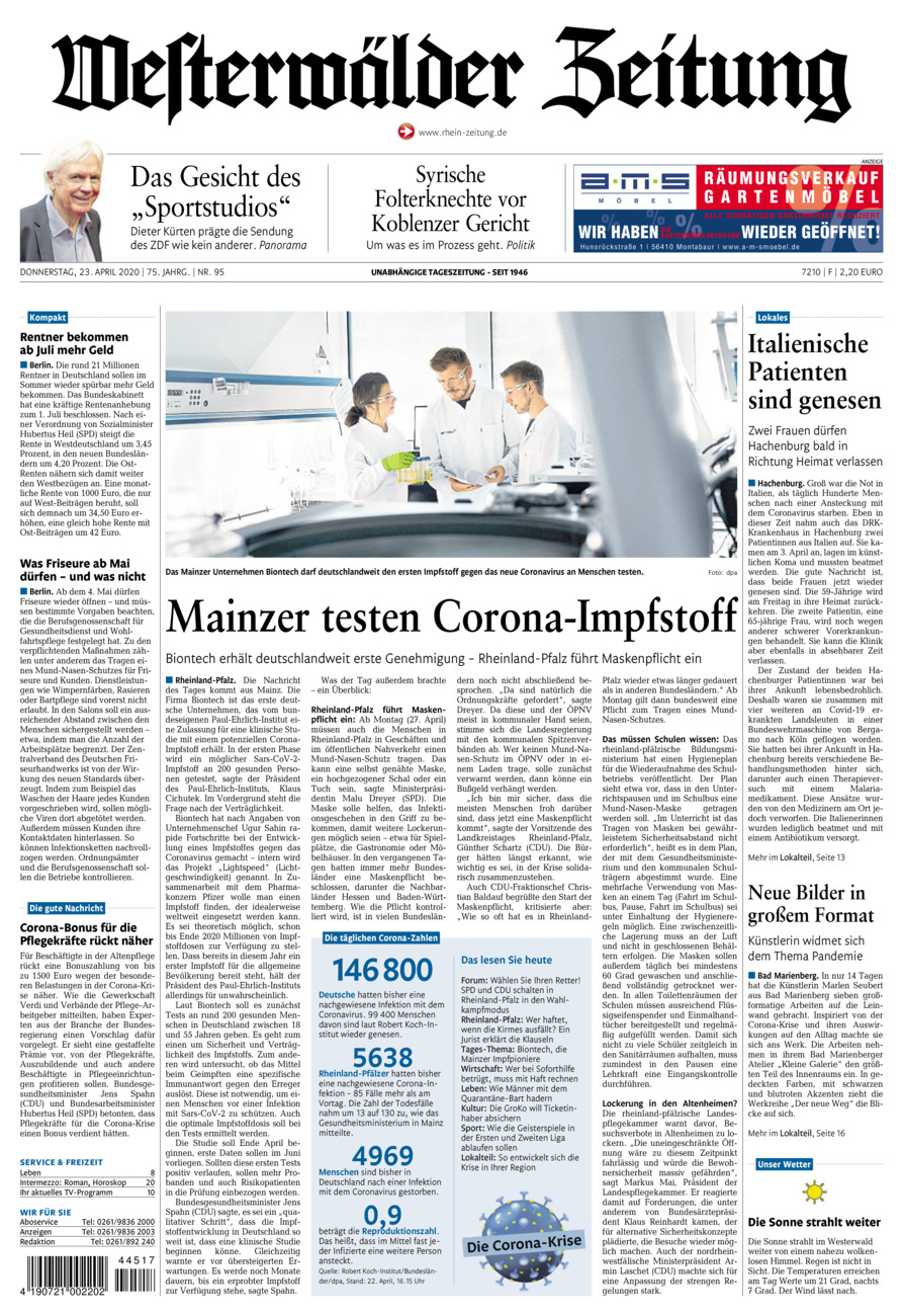 Westerwälder Zeitung vom Donnerstag, 23.04.2020