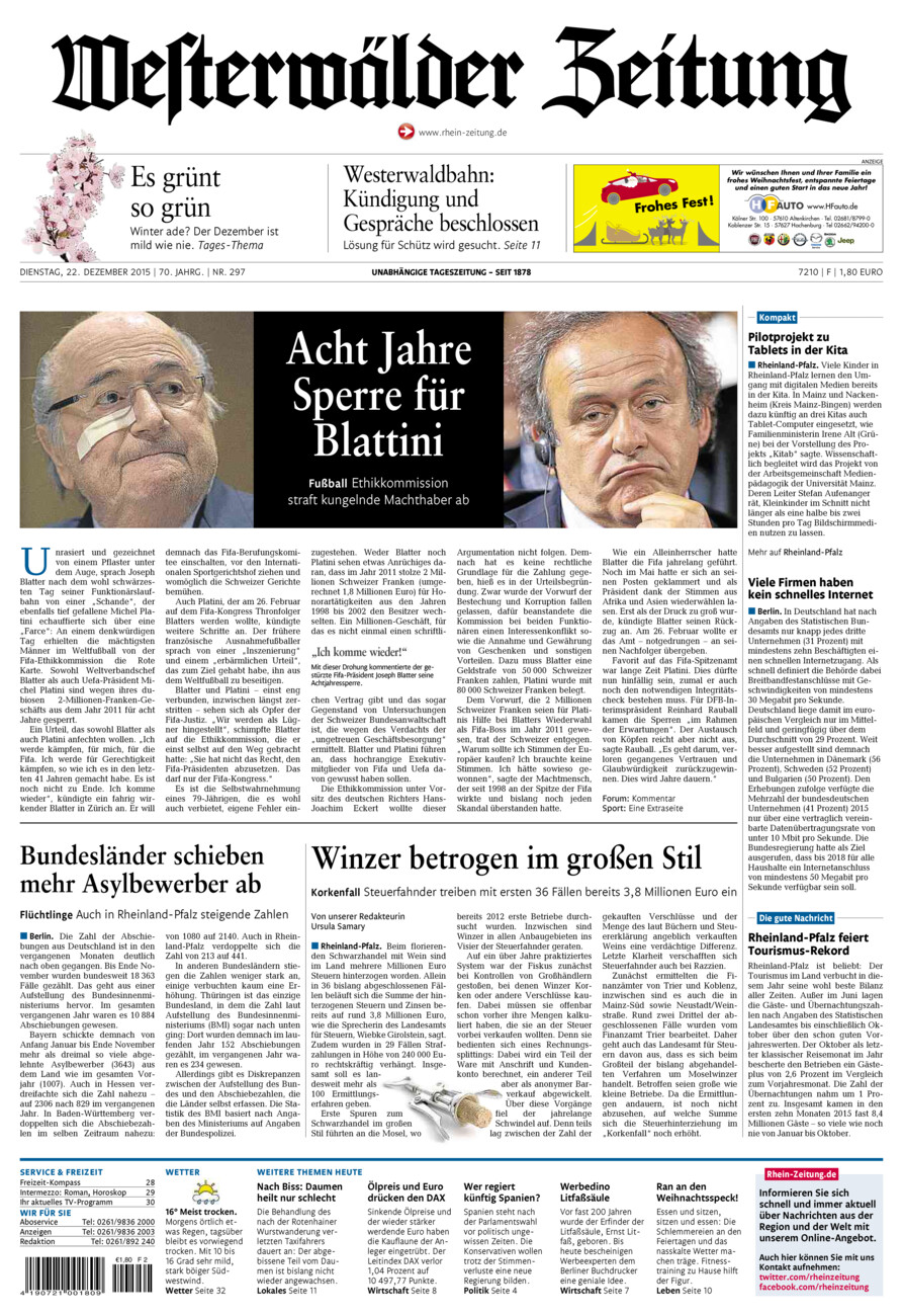 Westerwälder Zeitung vom Dienstag, 22.12.2015