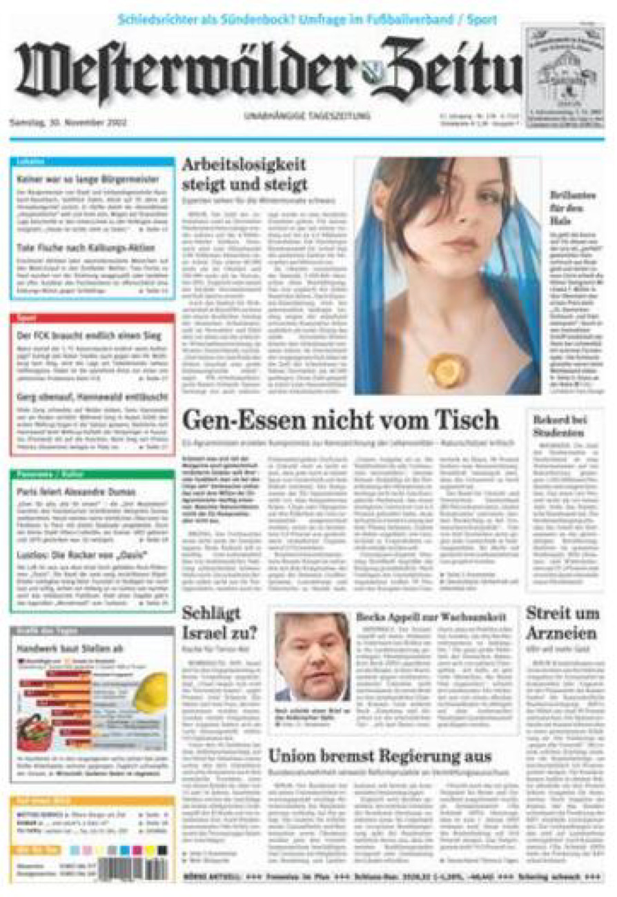 Westerwälder Zeitung vom Samstag, 30.11.2002