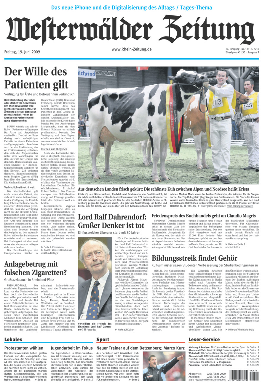 Westerwälder Zeitung vom Freitag, 19.06.2009