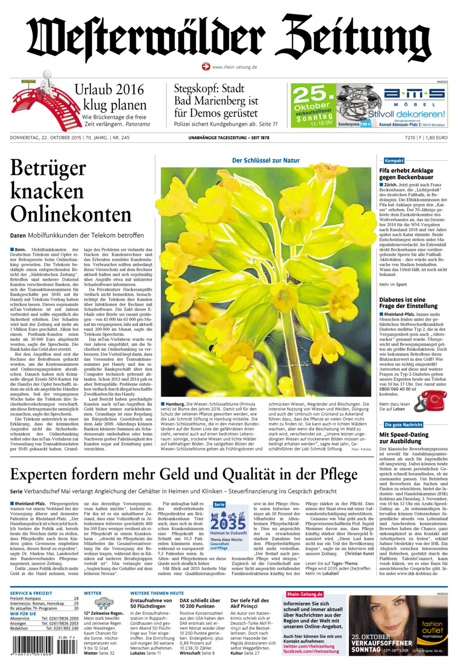 Westerwälder Zeitung vom Donnerstag, 22.10.2015