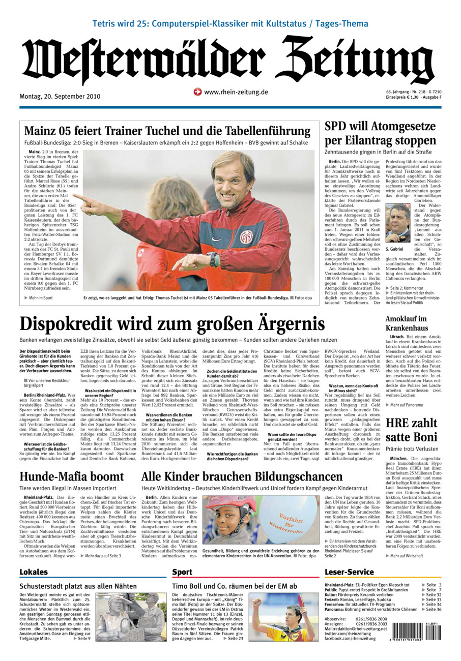 Westerwälder Zeitung vom Montag, 20.09.2010