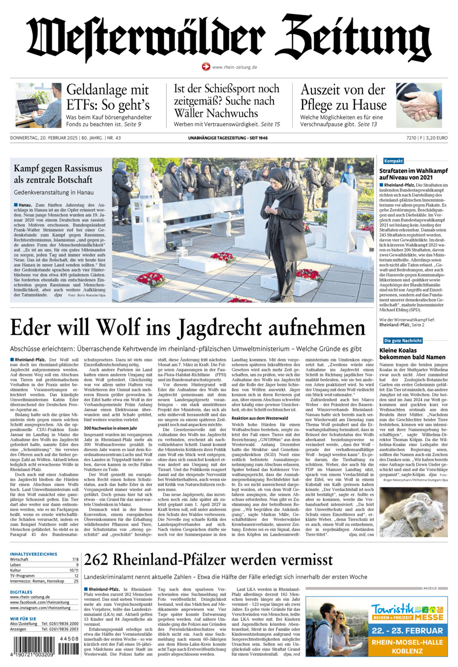 Westerwälder Zeitung vom Donnerstag, 20.02.2025