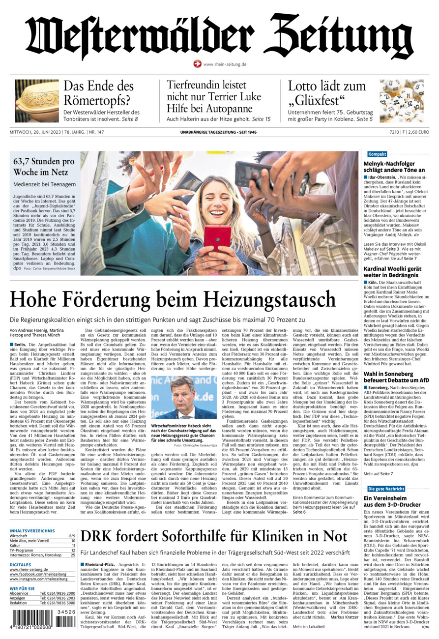 Westerwälder Zeitung vom Mittwoch, 28.06.2023