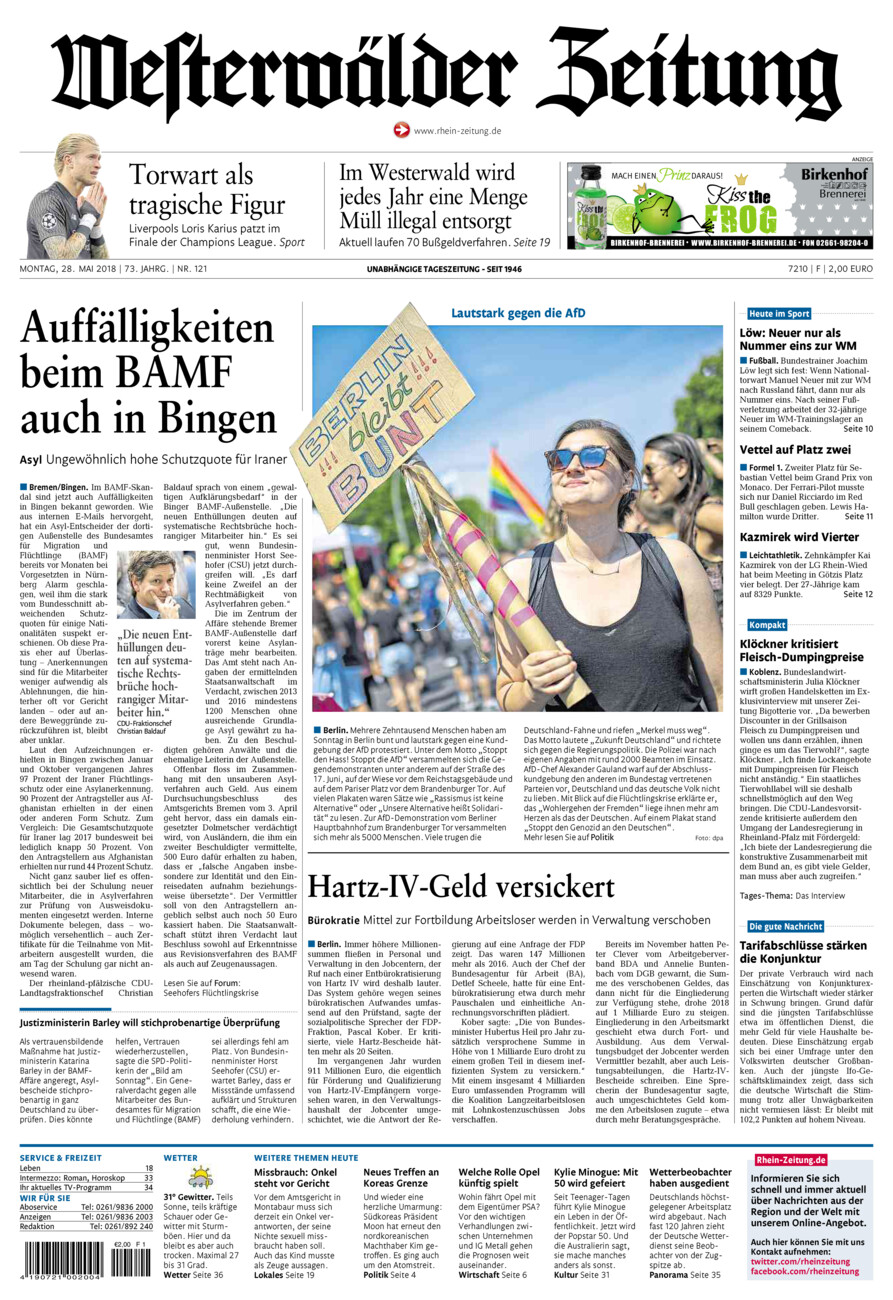 Westerwälder Zeitung vom Montag, 28.05.2018