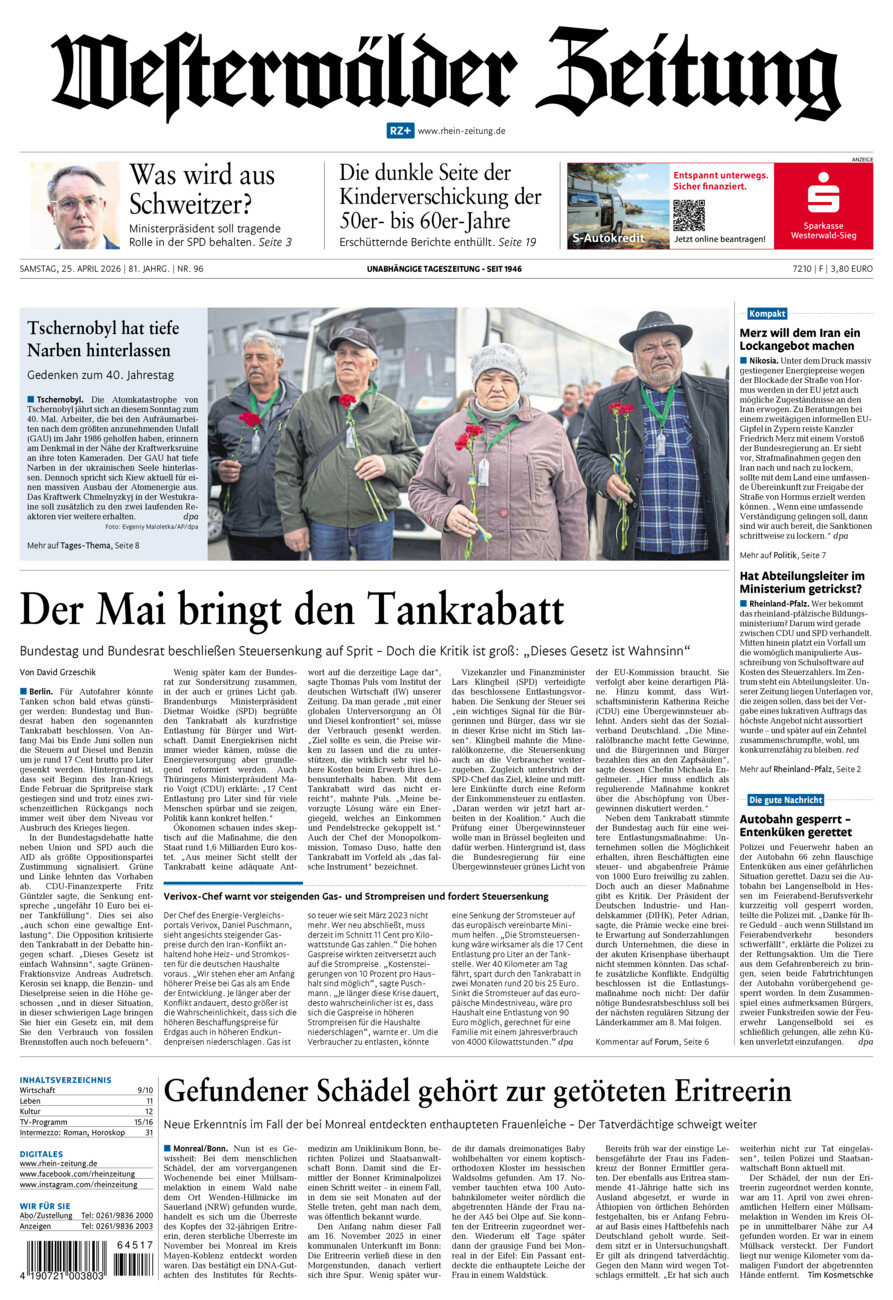 Westerwälder Zeitung vom Samstag, 25.04.2026