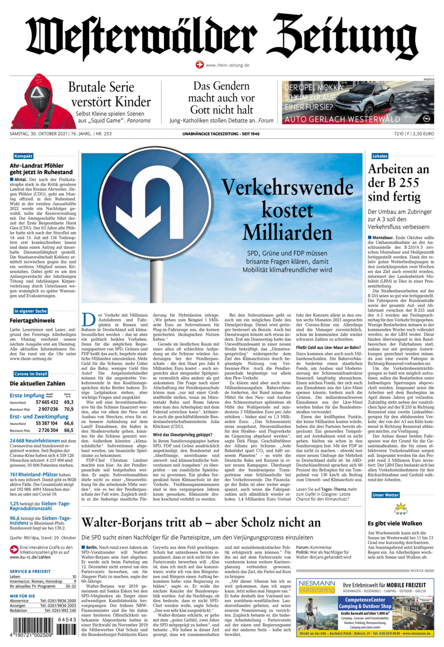 Westerwälder Zeitung vom Samstag, 30.10.2021