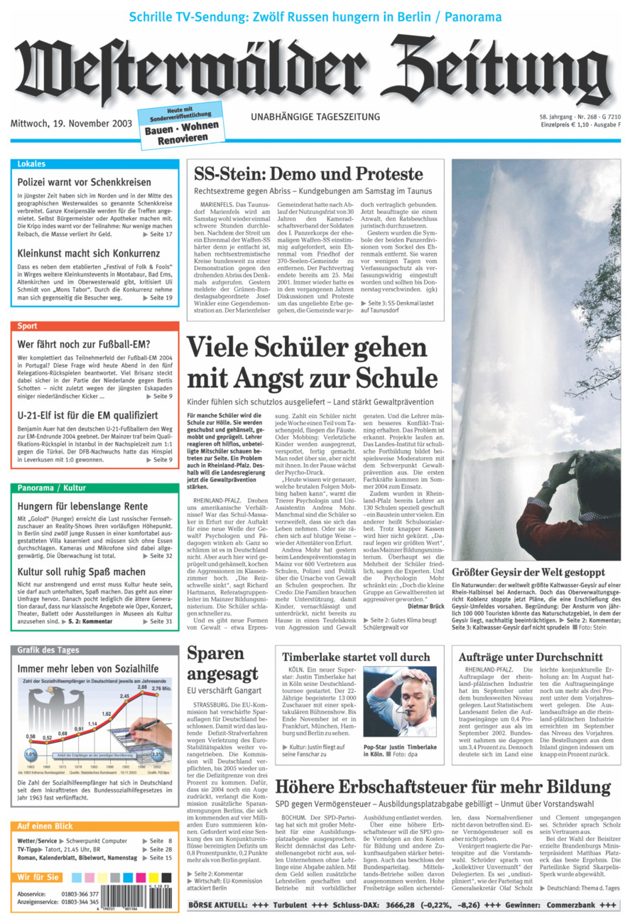 Westerwälder Zeitung vom Mittwoch, 19.11.2003