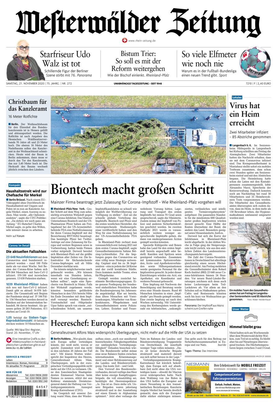 Westerwälder Zeitung vom Samstag, 21.11.2020