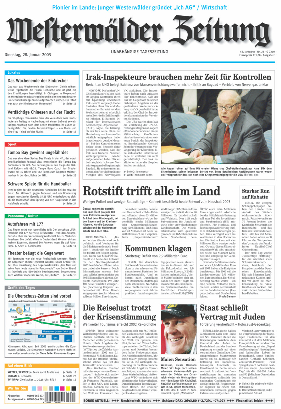 Westerwälder Zeitung vom Dienstag, 28.01.2003