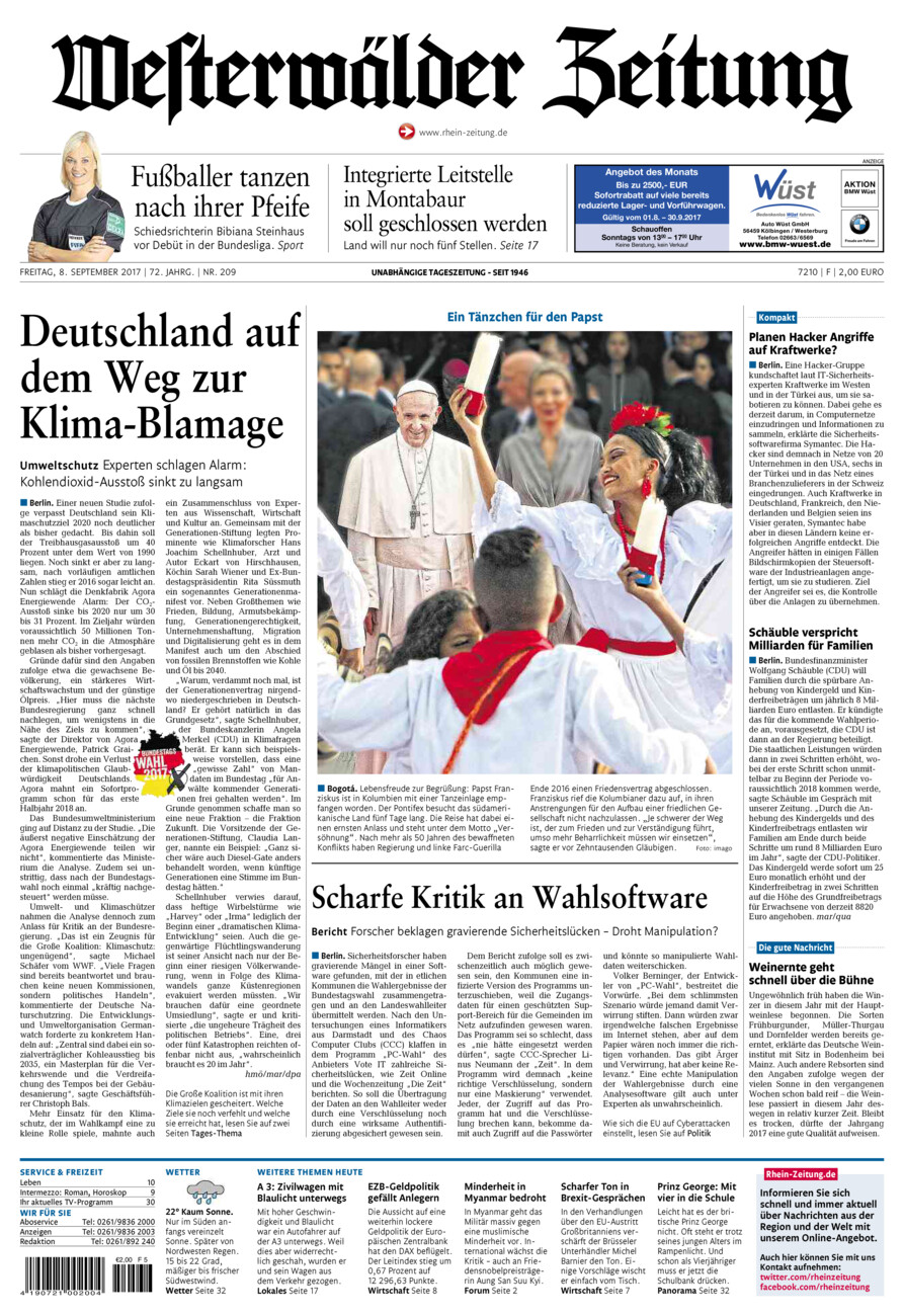 Westerwälder Zeitung vom Freitag, 08.09.2017