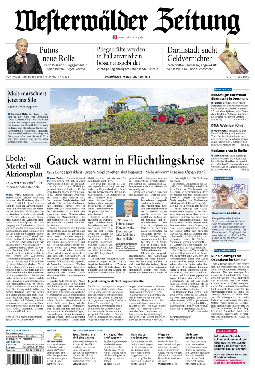 Westerwälder Zeitung vom Montag, 28.09.2015