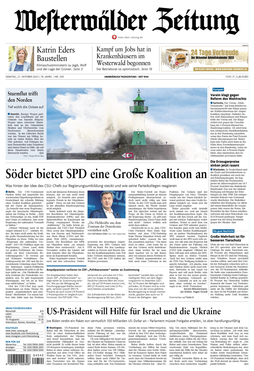 Westerwälder Zeitung vom Samstag, 21.10.2023