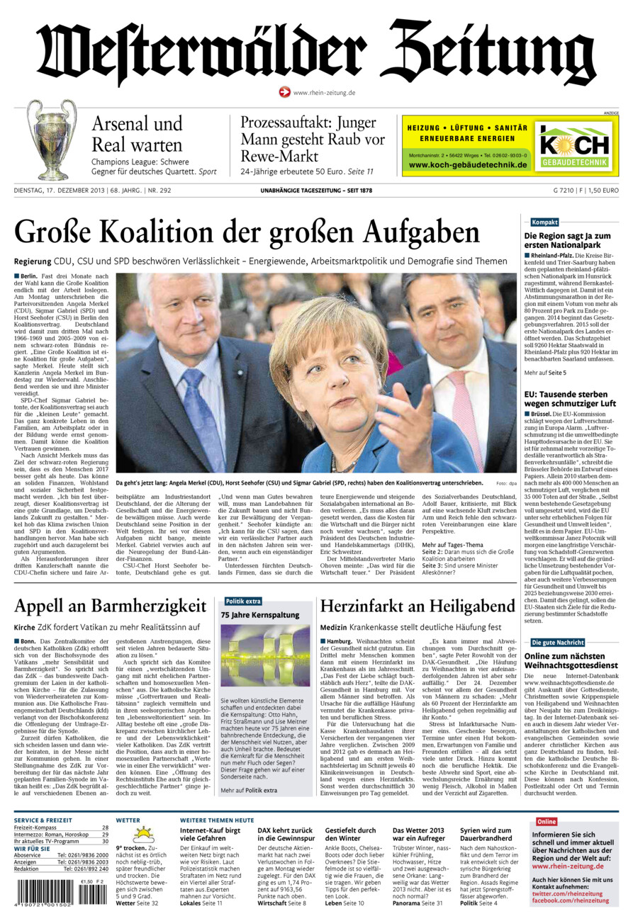 Westerwälder Zeitung vom Dienstag, 17.12.2013