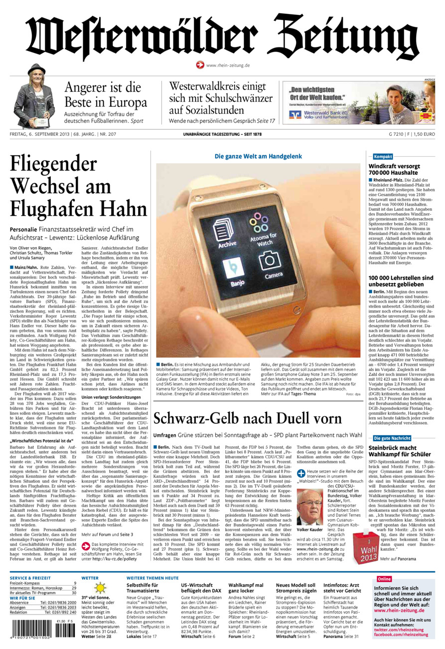 Westerwälder Zeitung vom Freitag, 06.09.2013