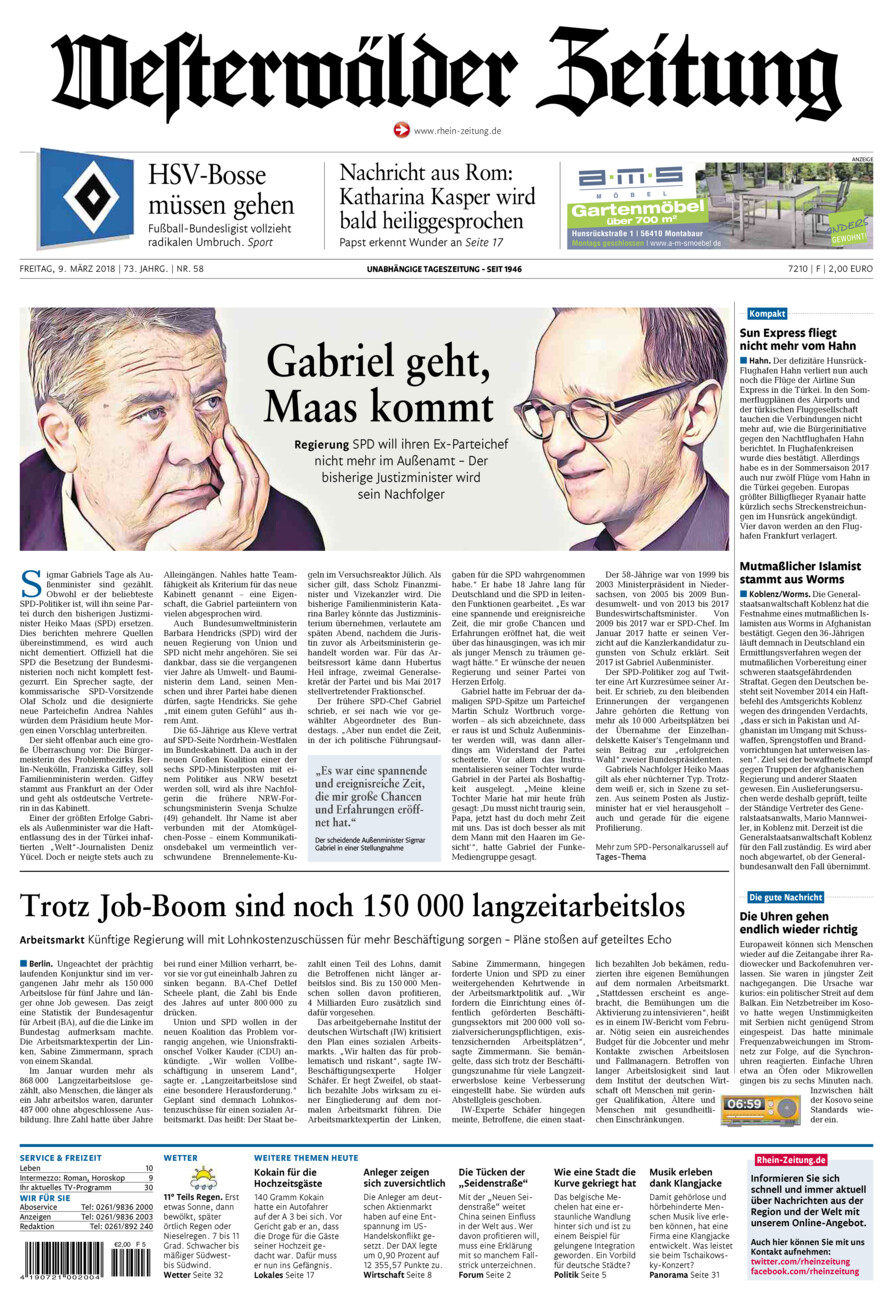 Westerwälder Zeitung vom Freitag, 09.03.2018