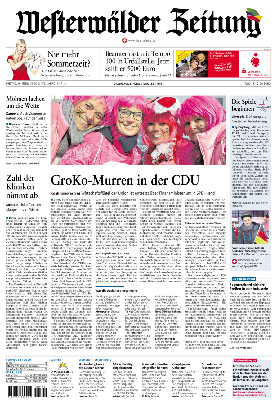 Westerwälder Zeitung vom Freitag, 09.02.2018