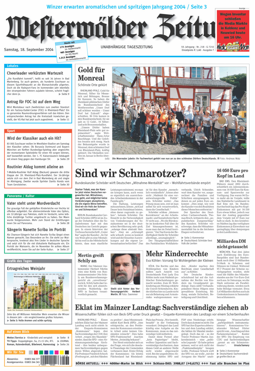 Westerwälder Zeitung vom Samstag, 18.09.2004