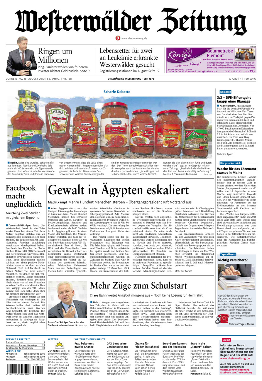 Westerwälder Zeitung vom Donnerstag, 15.08.2013