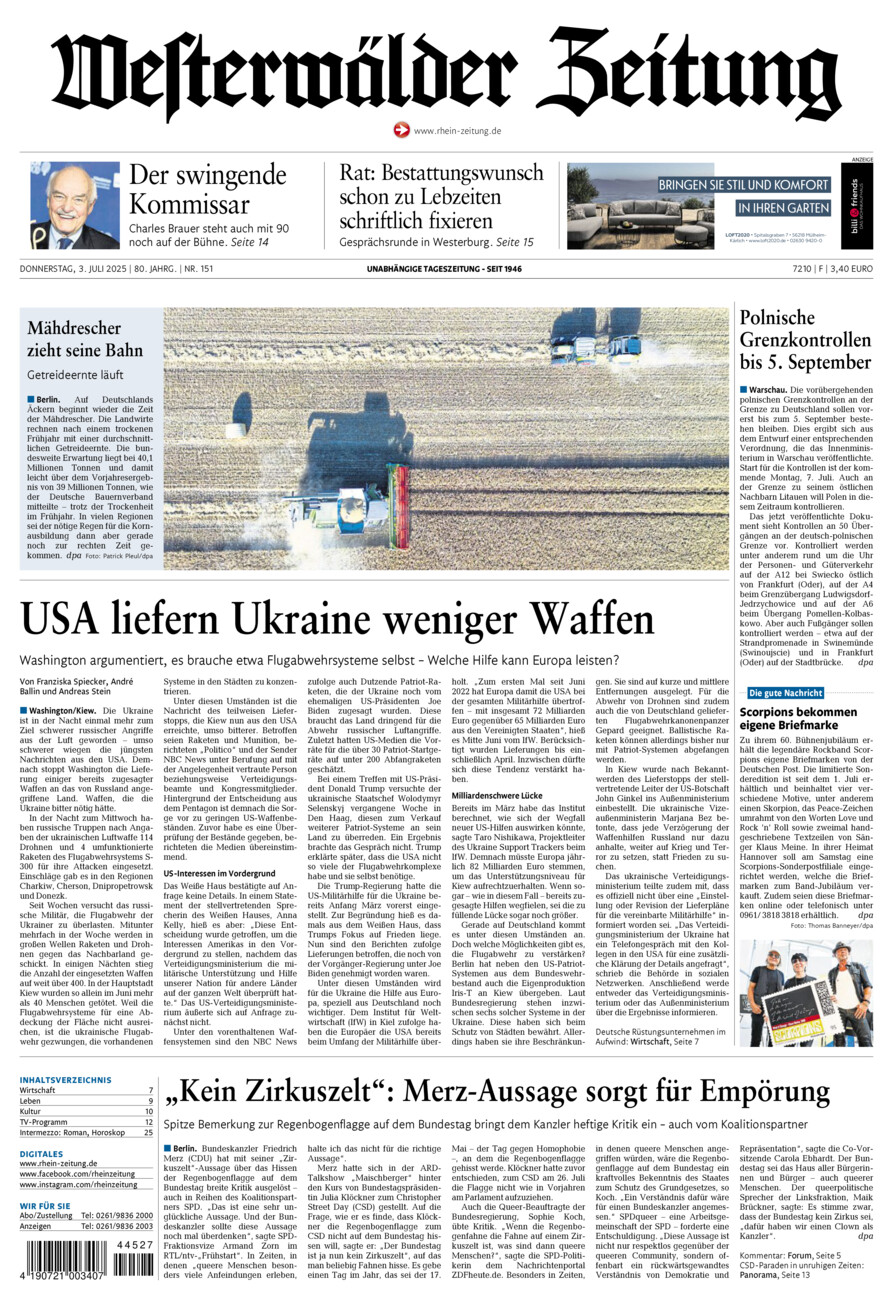 Westerwälder Zeitung vom Donnerstag, 03.07.2025