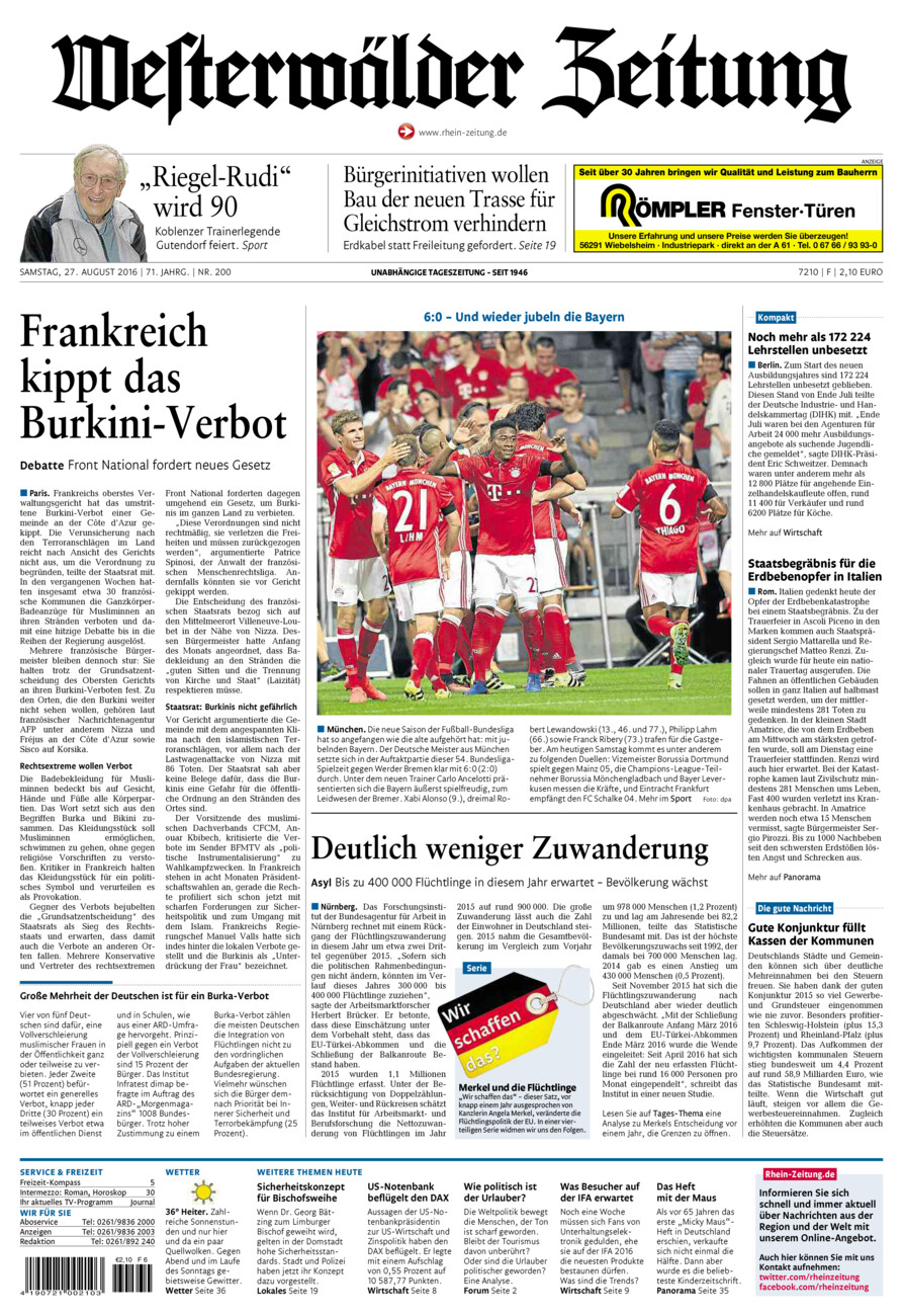 Westerwälder Zeitung vom Samstag, 27.08.2016