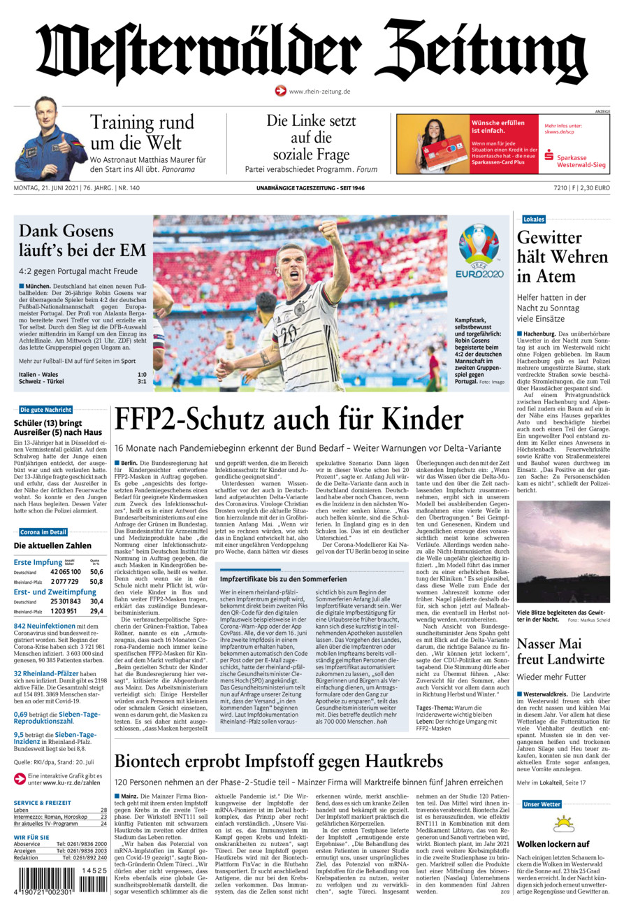 Westerwälder Zeitung vom Montag, 21.06.2021