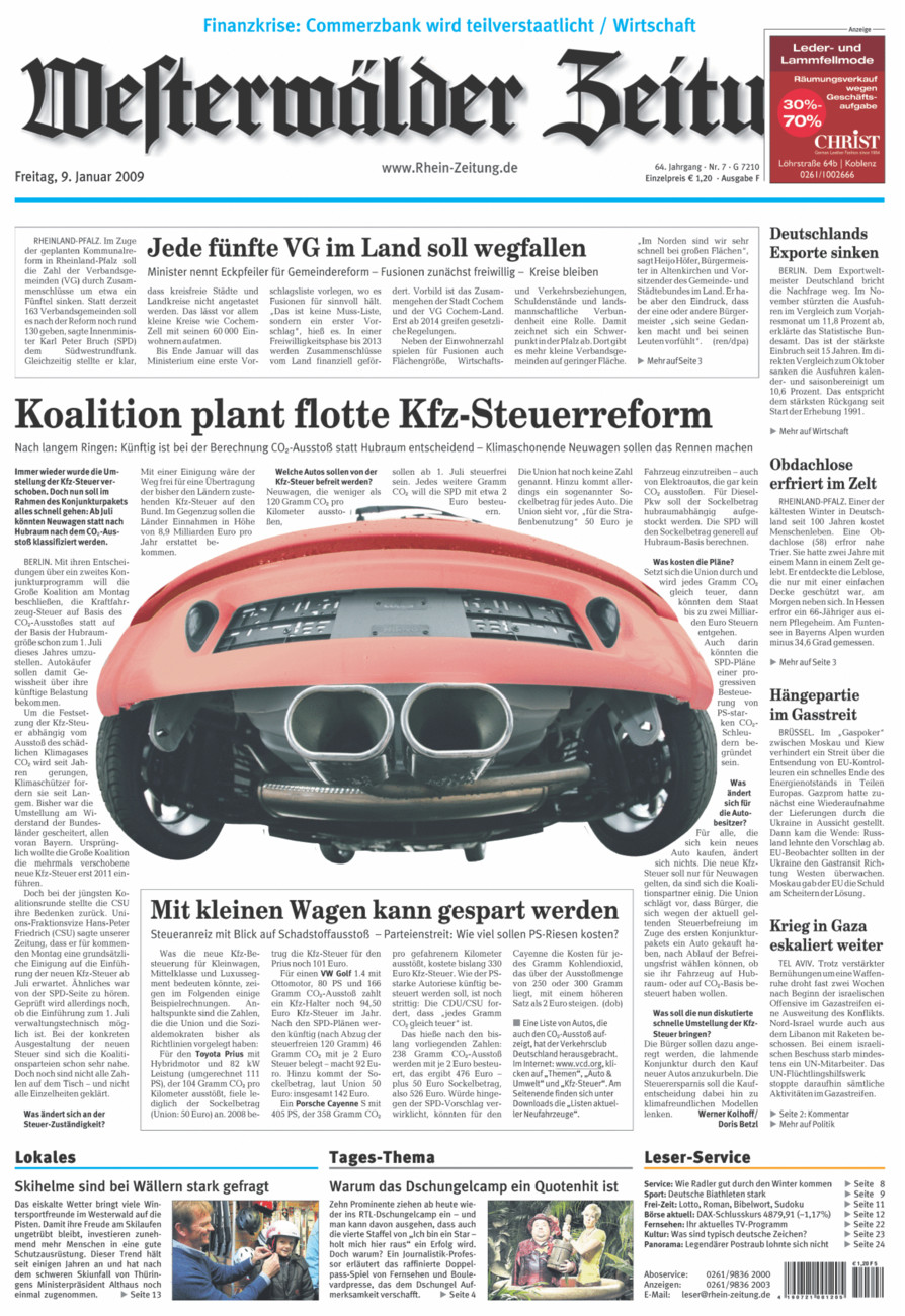 Westerwälder Zeitung vom Freitag, 09.01.2009