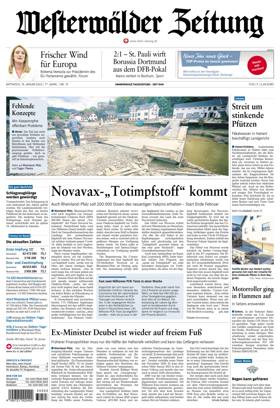 Westerwälder Zeitung vom Mittwoch, 19.01.2022