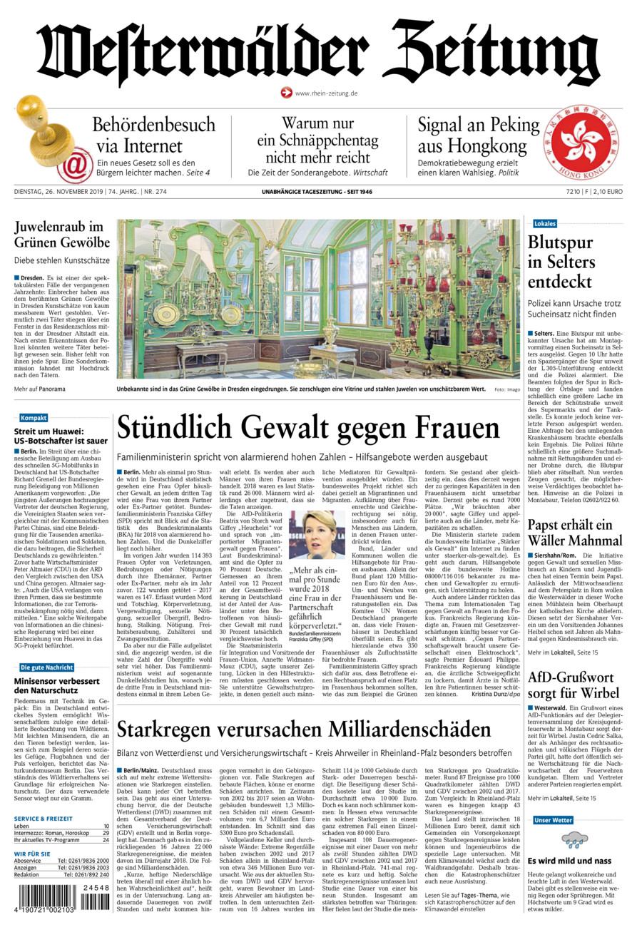 Westerwälder Zeitung vom Dienstag, 26.11.2019
