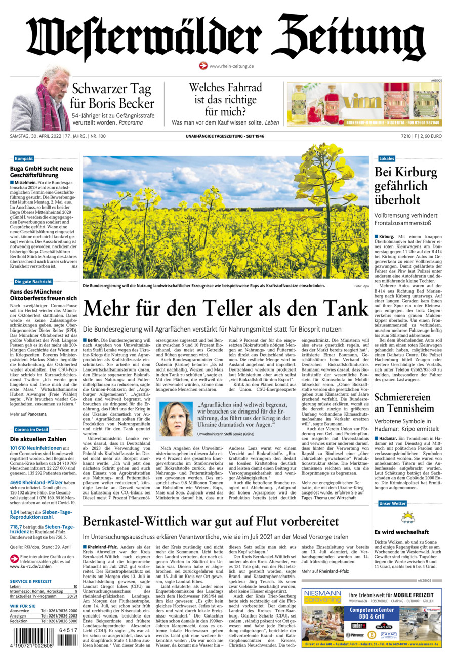 Westerwälder Zeitung vom Samstag, 30.04.2022
