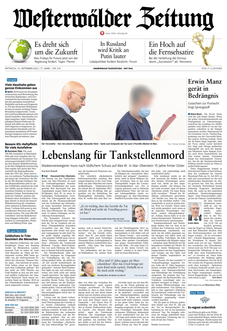 Westerwälder Zeitung vom Mittwoch, 14.09.2022
