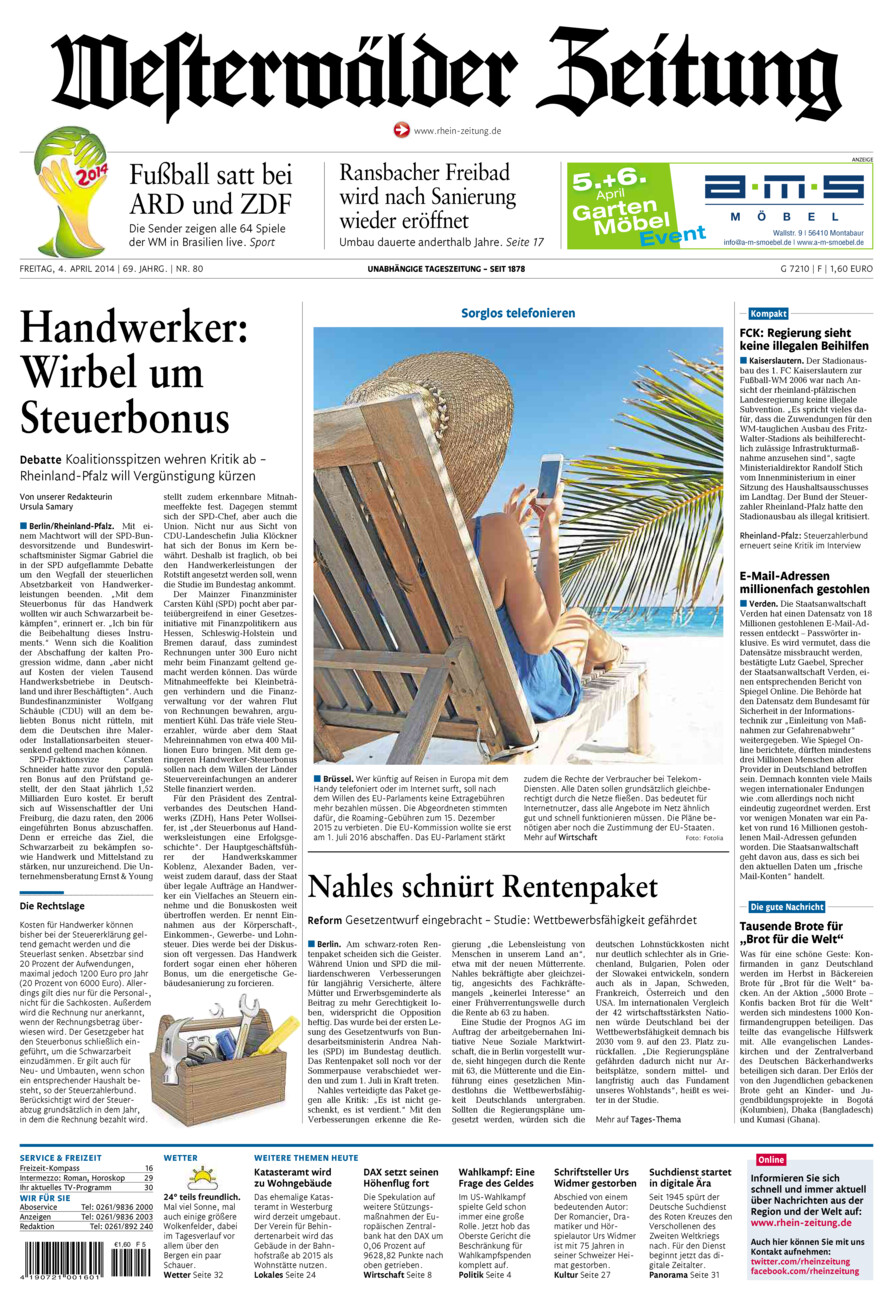 Westerwälder Zeitung vom Freitag, 04.04.2014