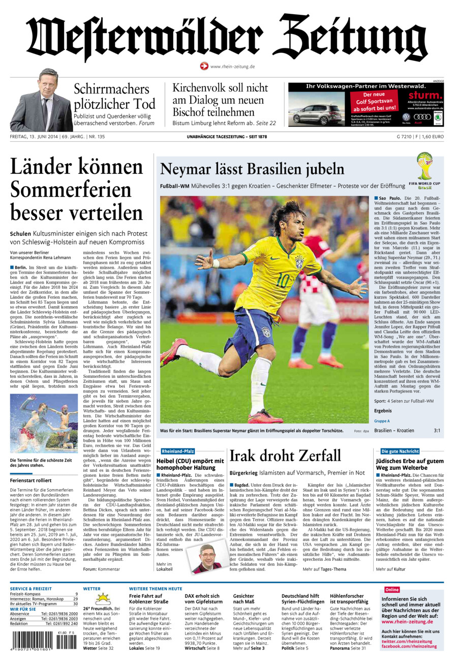 Westerwälder Zeitung vom Freitag, 13.06.2014