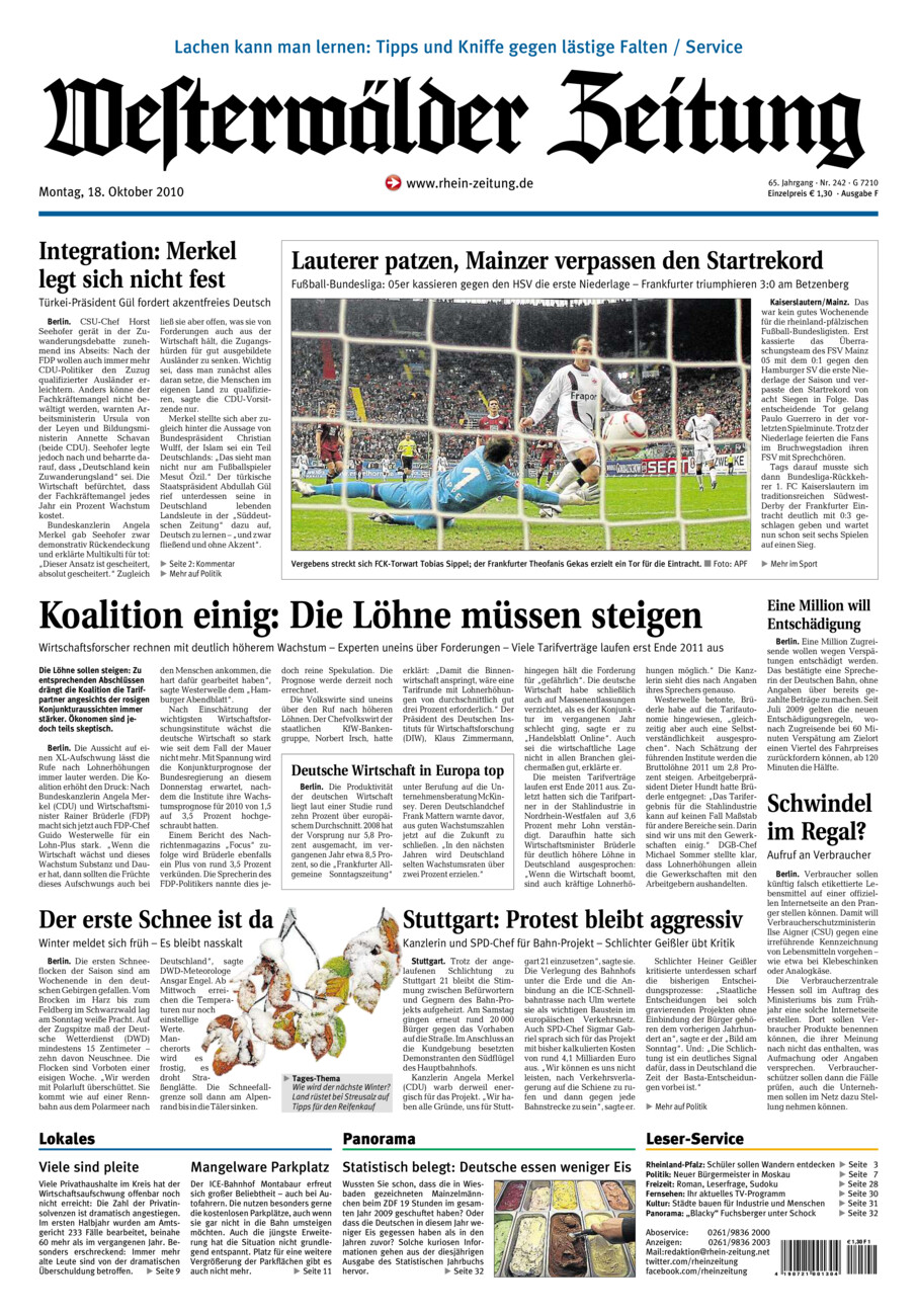 Westerwälder Zeitung vom Montag, 18.10.2010