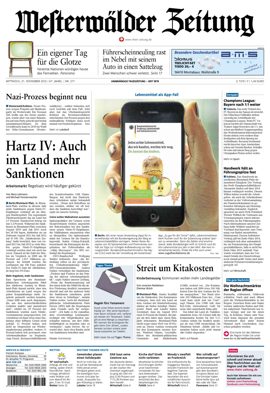 Westerwälder Zeitung vom Mittwoch, 21.11.2012