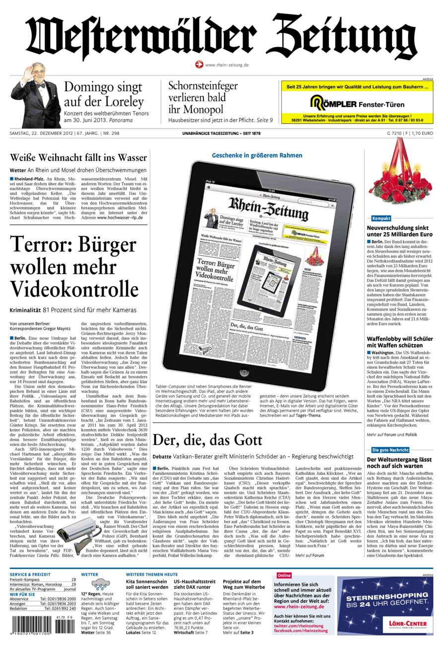 Westerwälder Zeitung vom Samstag, 22.12.2012
