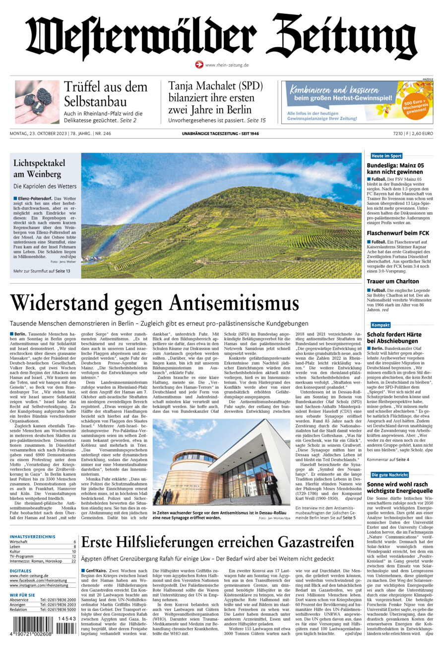 Westerwälder Zeitung vom Montag, 23.10.2023