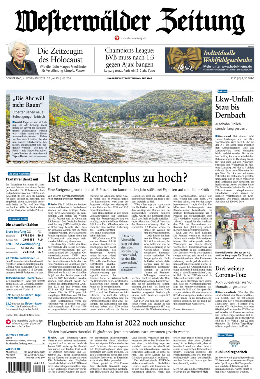 Westerwälder Zeitung vom Donnerstag, 04.11.2021