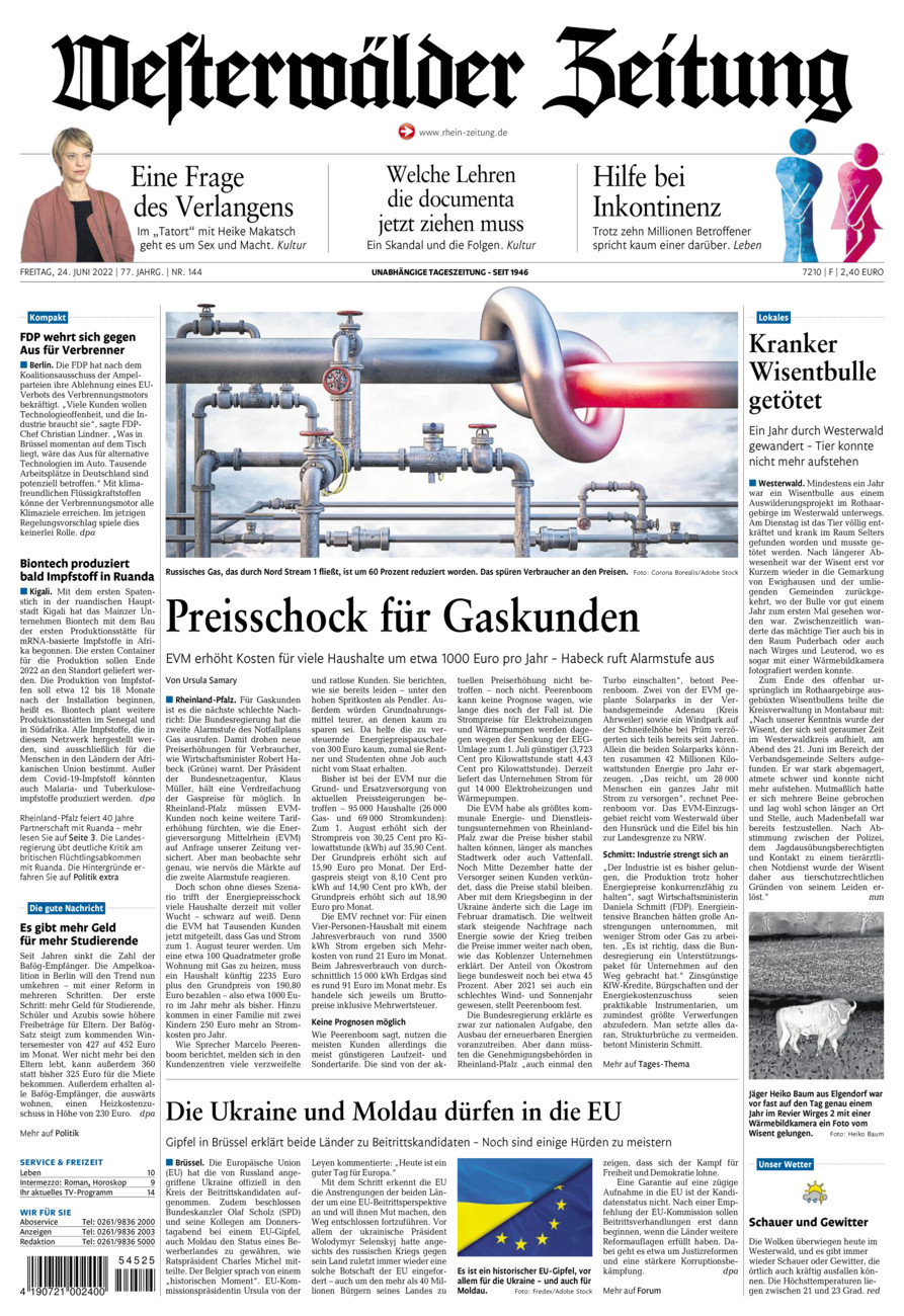 Westerwälder Zeitung vom Freitag, 24.06.2022